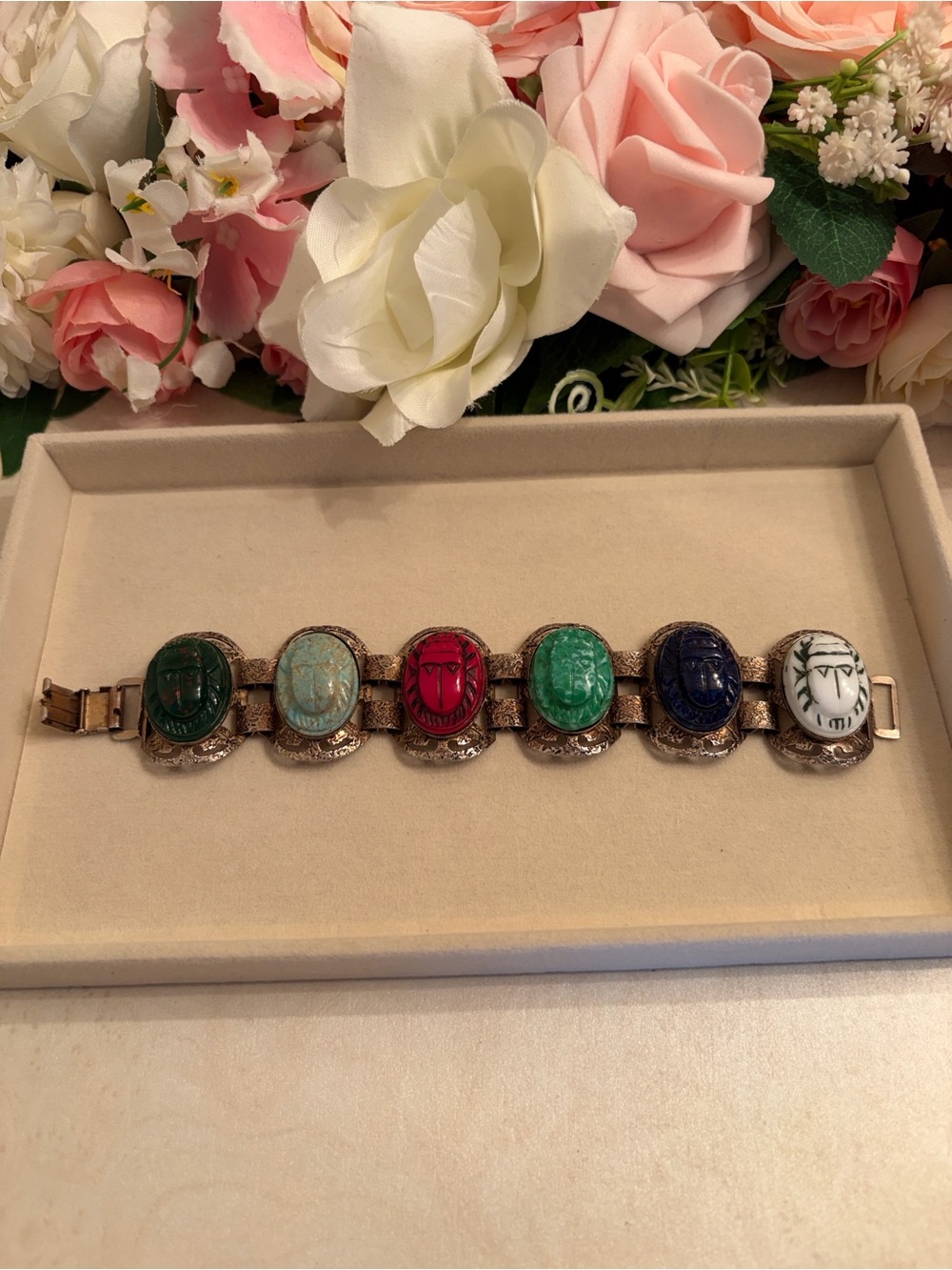 Multicolor Scarab Stone Link Bracelet - Women Jewelry - Picture 2 of 6